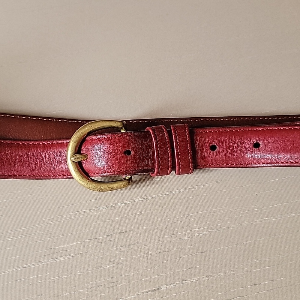 Elegan coach Red Leather Belt with Gold Buckle